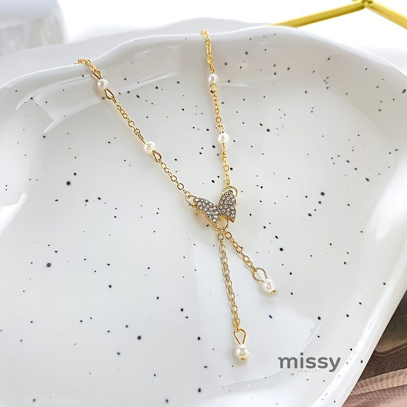 Meklit Pearl Butterfly Choker Necklace [JOC5XXPU]