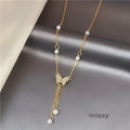 Meklit Pearl Butterfly Choker Necklace [17PIGTMY]
