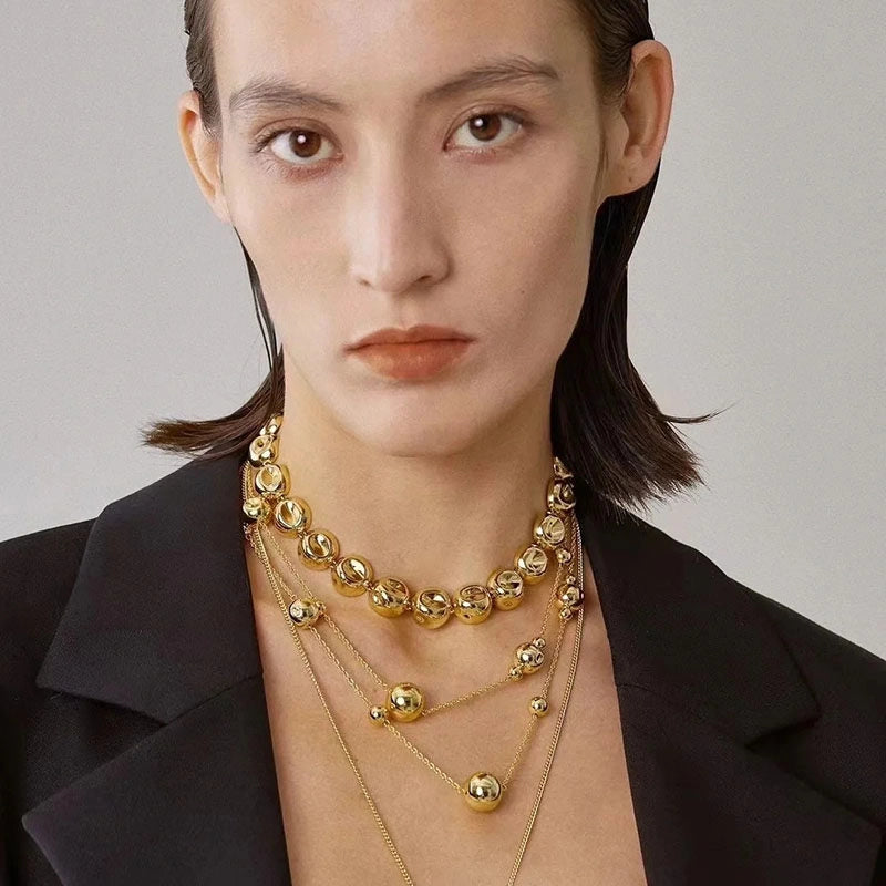 Minimalist Gold Bead Choker Necklace [9JQ20JG5]