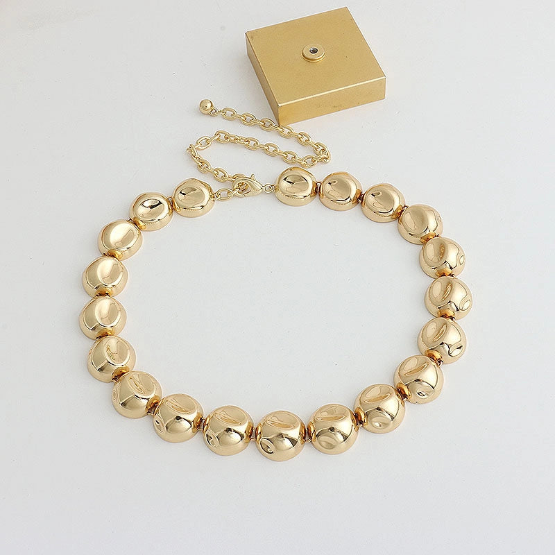 Minimalist Gold Bead Choker Necklace [D3PUO2J8]
