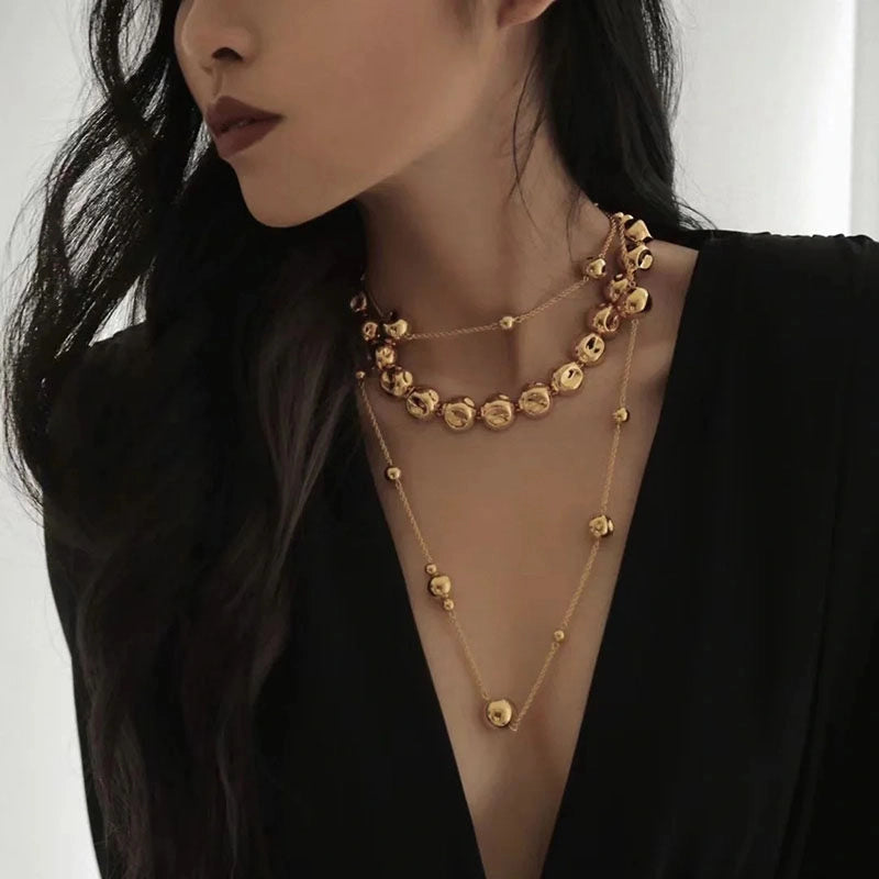 Minimalist Gold Bead Choker Necklace [8G6MJ81O]