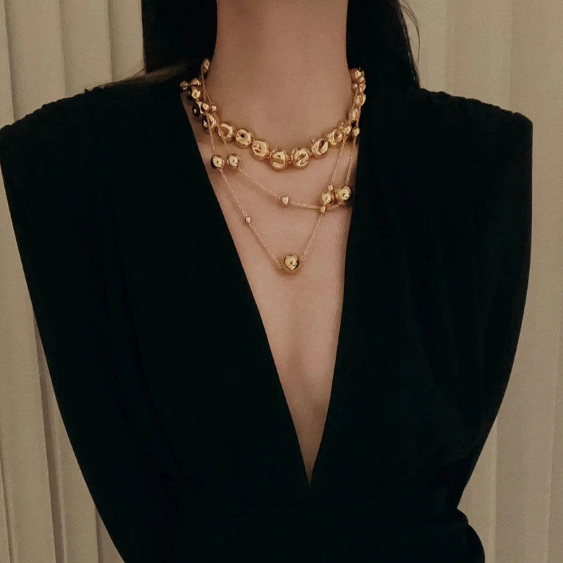 Minimalist Gold Bead Choker Necklace [QENN7A0E]