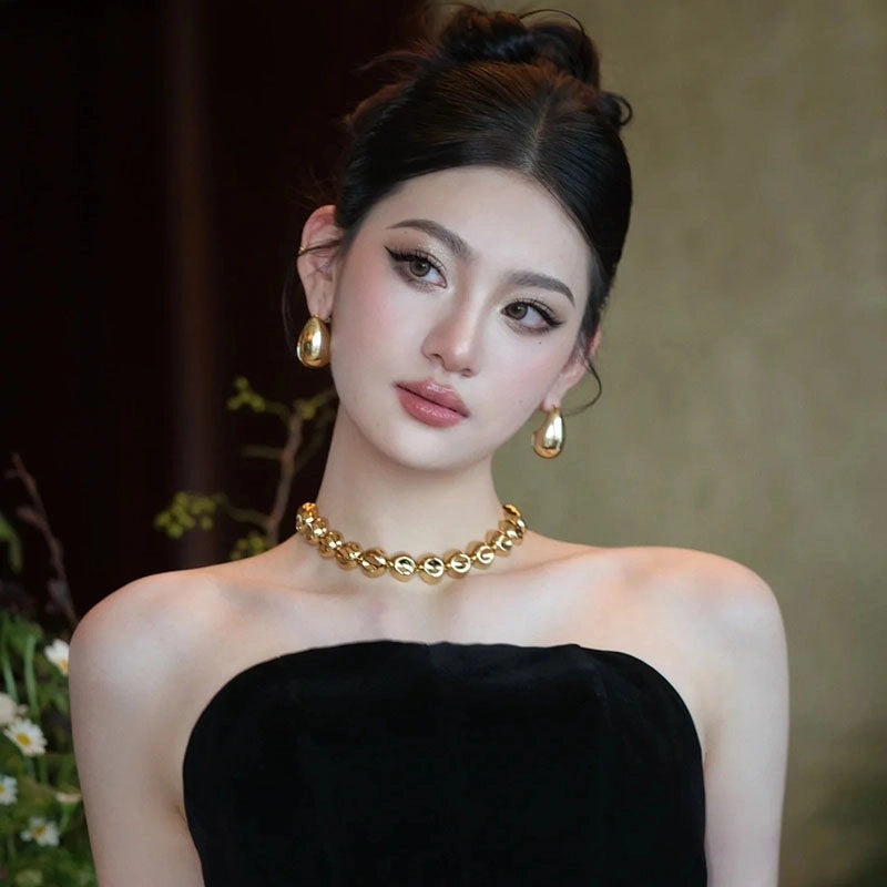 Minimalist Gold Bead Choker Necklace [5XY8ROZO]