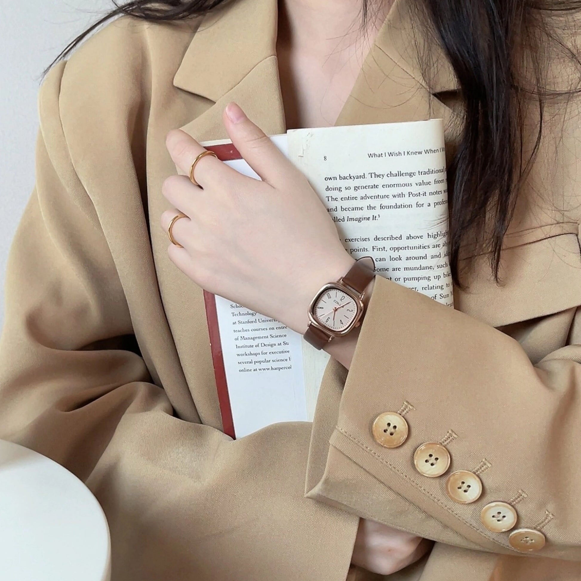 Minimalist Square Dial Faux Leather Watch [5VNK9I1T]