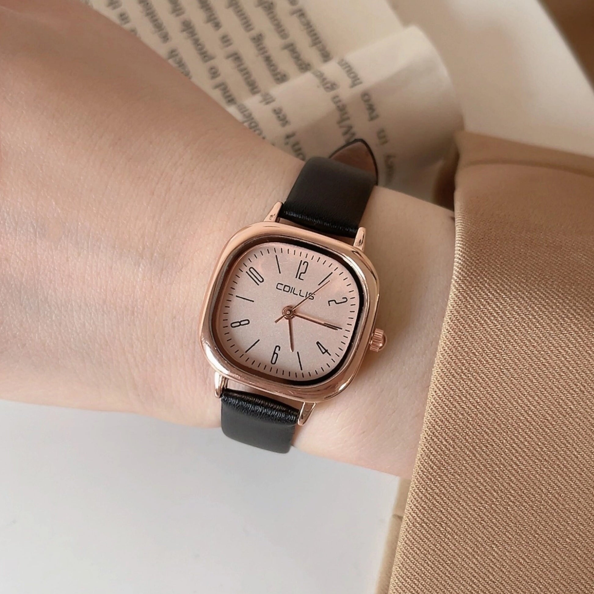 Minimalist Square Dial Faux Leather Watch [O1S88I5J]