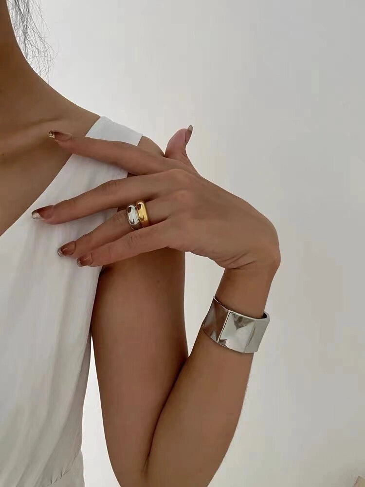 Mixed Metal Double Layer Ring [T77QZ35G]