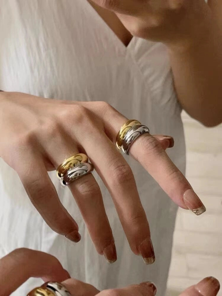 Mixed Metal Double Layer Ring [OL3XN6XJ]