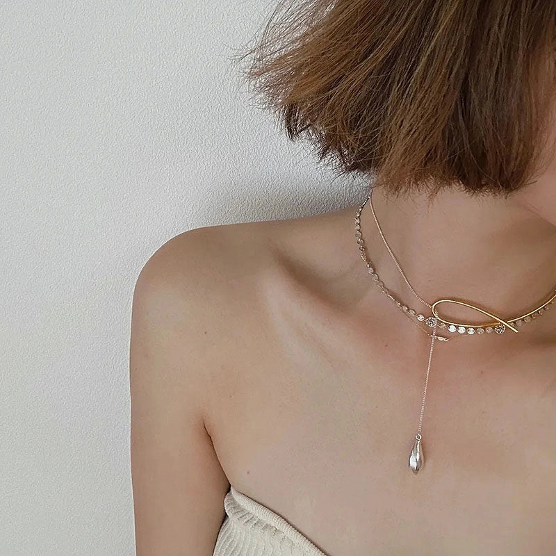 Mixed Metal Geometric Pendant Necklace [LUEJ5NKE]