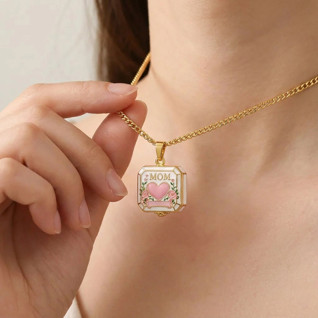 MOM Square Locket Pendant Necklace [HJKX14HF]