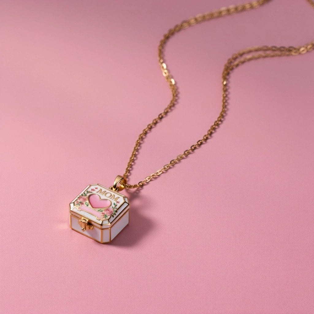 MOM Square Locket Pendant Necklace [K4UOC4O8]