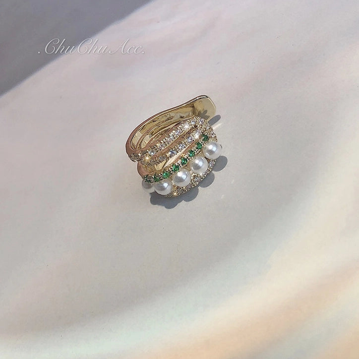 Multi-Layer Pearl Zircon Ear Cuffs [6J6BKVY6]