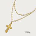 Mykayla Shell Pearl Cross Necklace [KQR7BYE0]