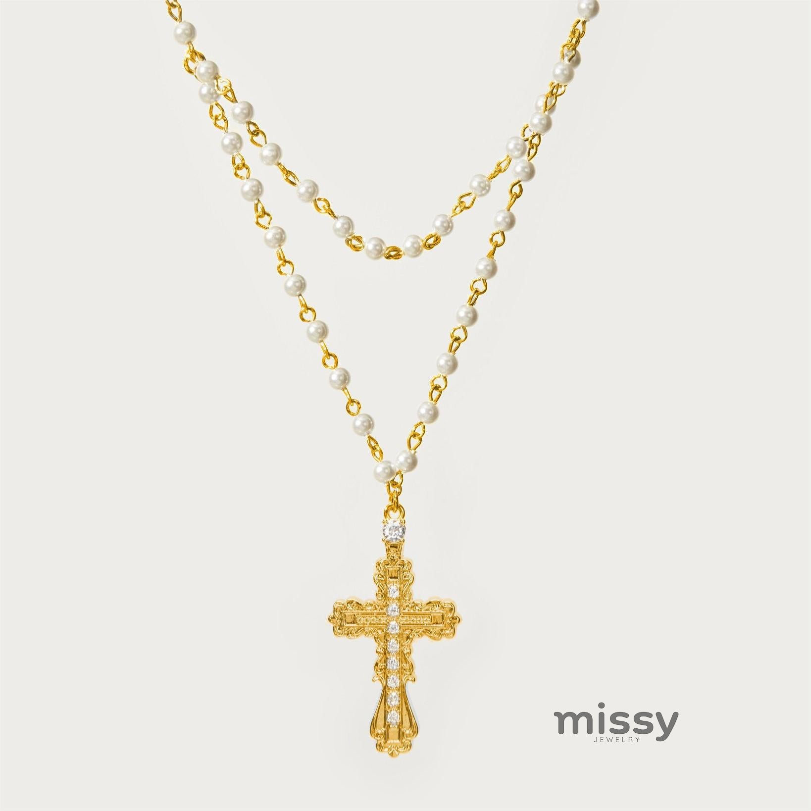 Mykayla Shell Pearl Cross Necklace [3J4B7K8K]