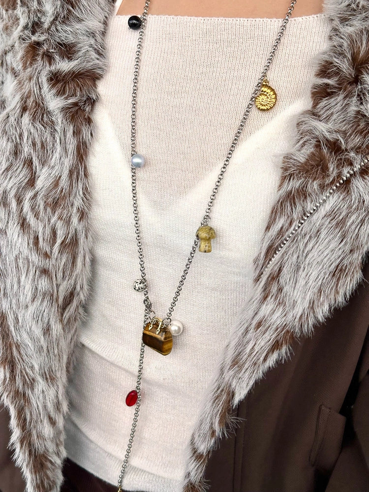 Natural Stone Bag Pendant Necklace [P4ZOEAYH]