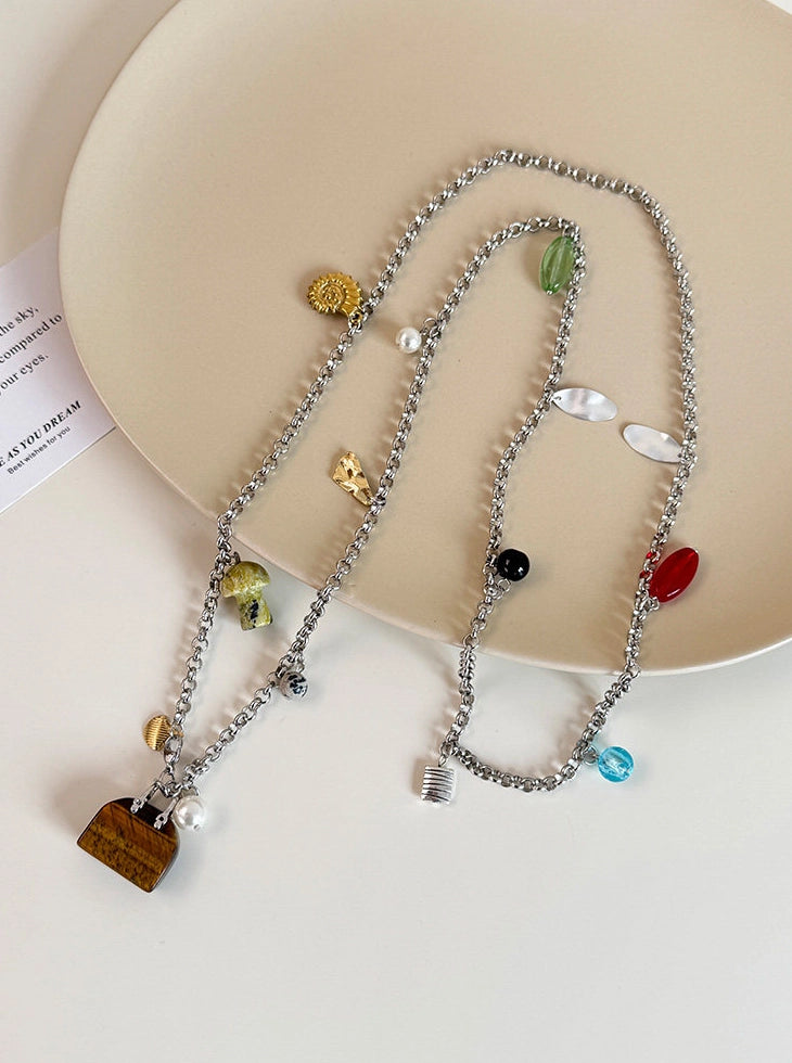 Natural Stone Bag Pendant Necklace [CSRB6KIE]