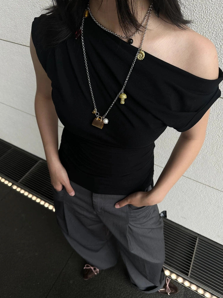 Natural Stone Bag Pendant Necklace [P4Z6JH2H]