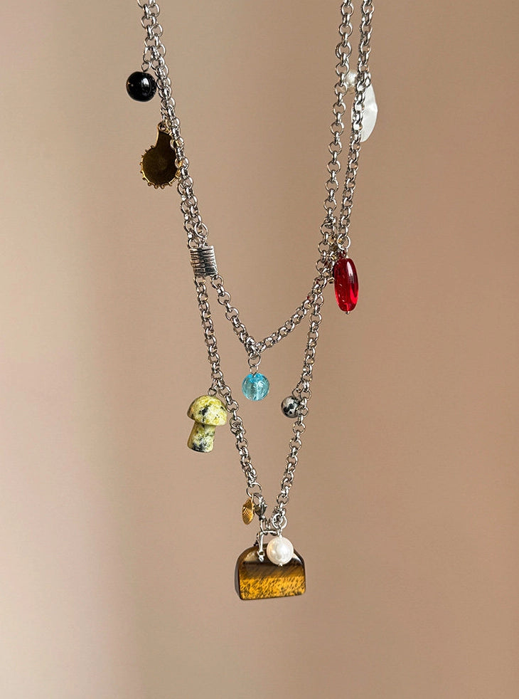 Natural Stone Bag Pendant Necklace [K0W3SVRT]