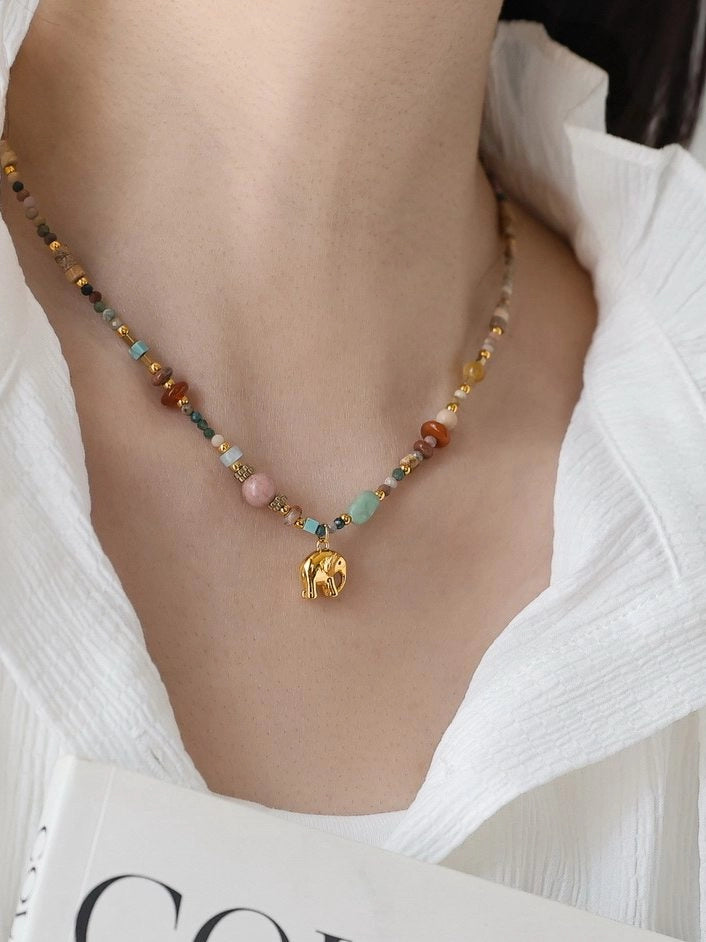 Natural Stone Beaded Necklace [R88K0SE7]