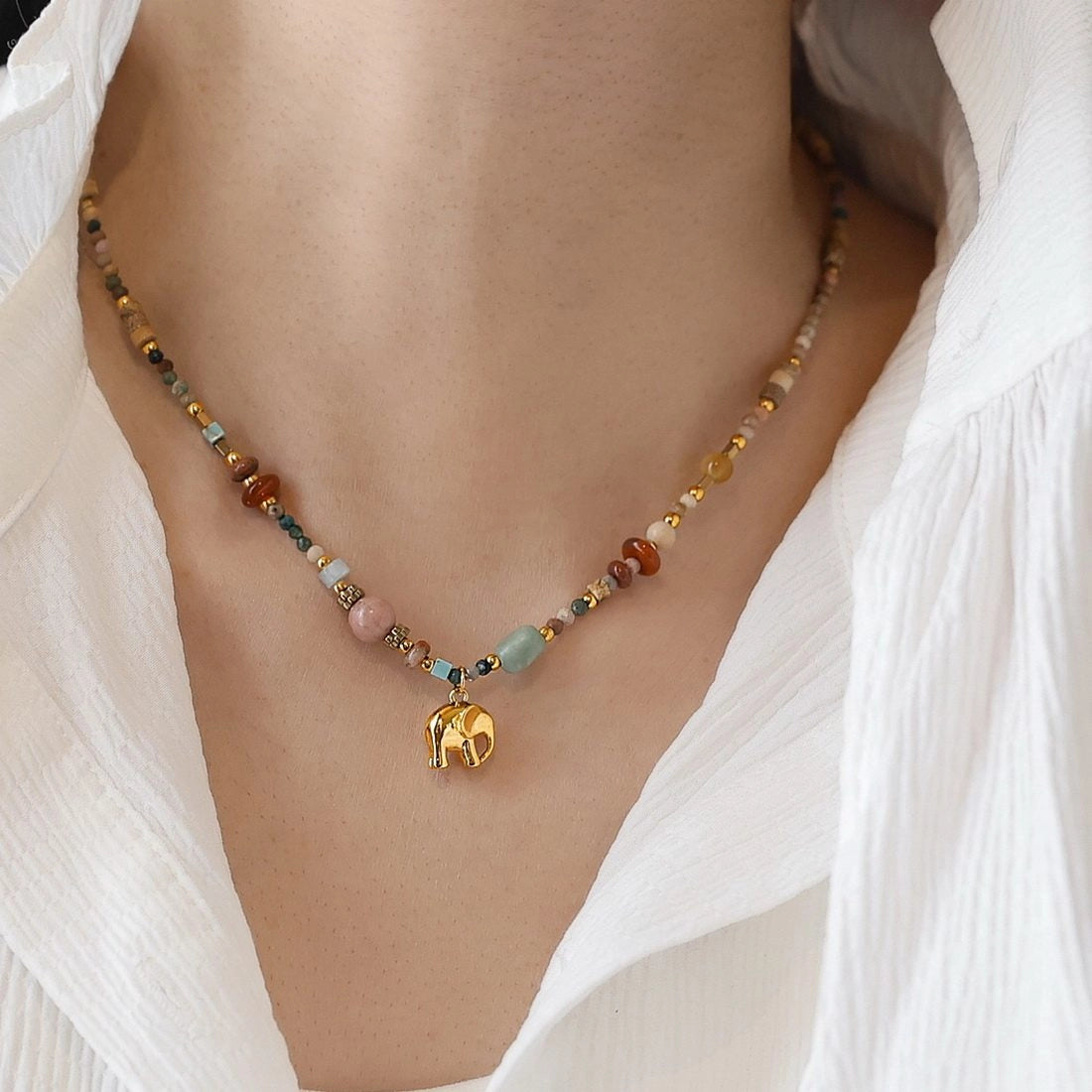 Natural Stone Beaded Necklace [JRPQ561B]