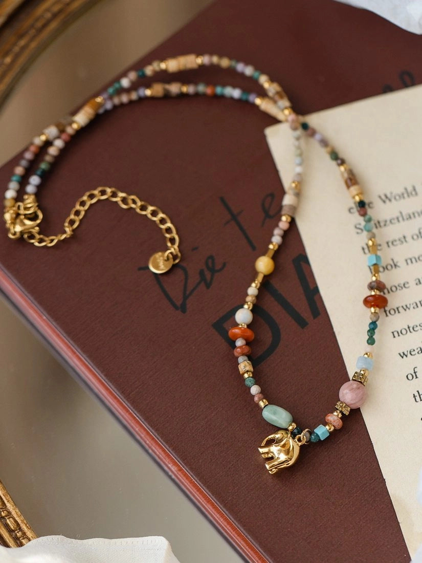 Natural Stone Beaded Necklace [0KHUYF09]
