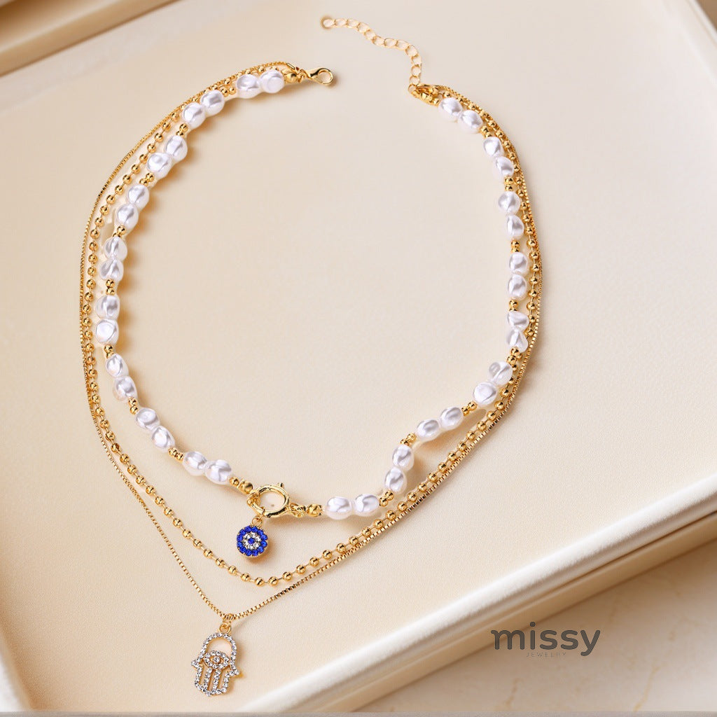 Neha Layered Eye Pearl Necklace [FWCK2BZK]