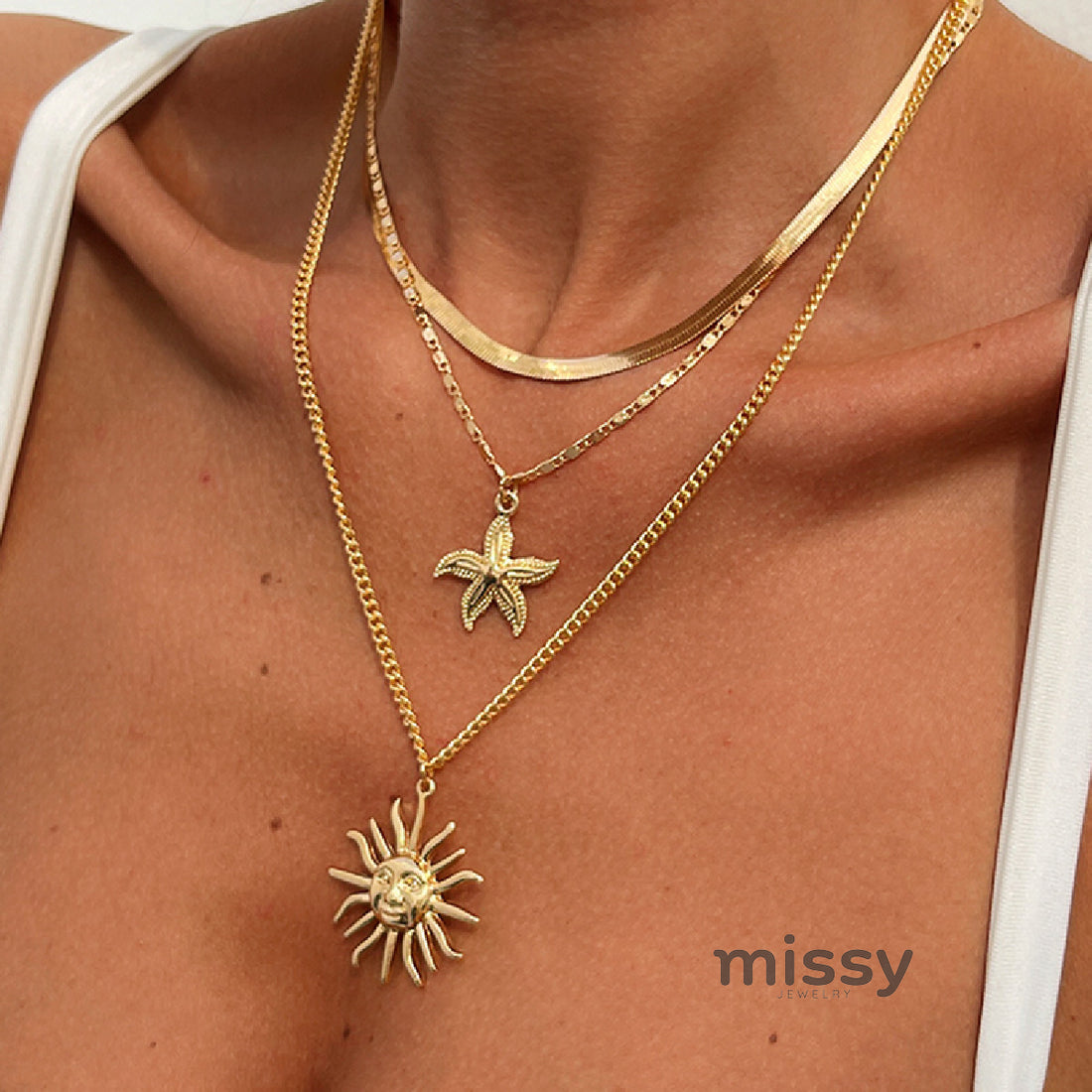 Oaklyn Layered Sunflower Starfish Necklace Set