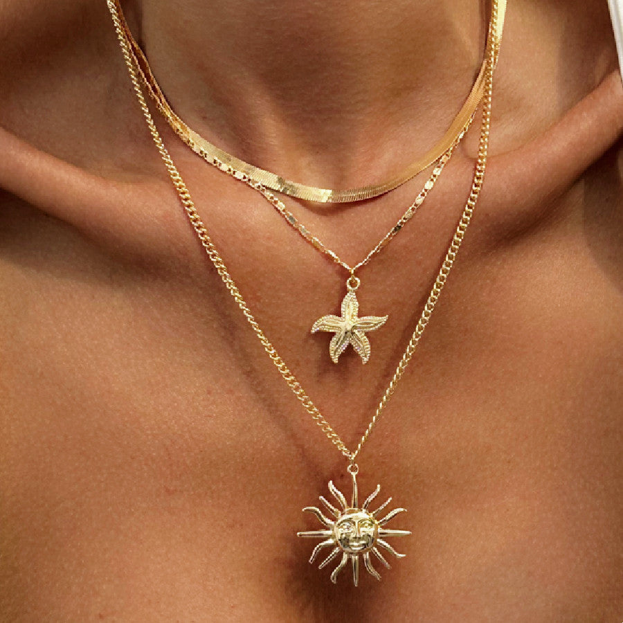 Oaklyn Layered Sunflower Starfish Necklace Set