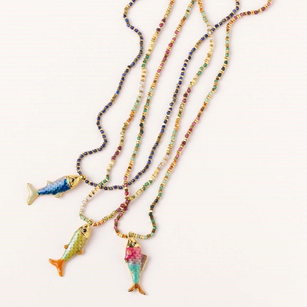 Ocean Fish Pendant Cord Necklace [85U7HVP3]