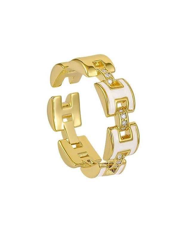 Open Band Ring with H Detail [0QCK4AXK]