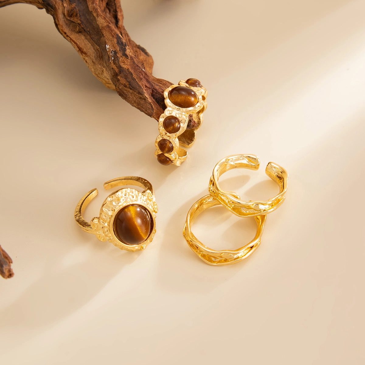 Organic Gemstone Open Ring Set [7JHUSAW7]