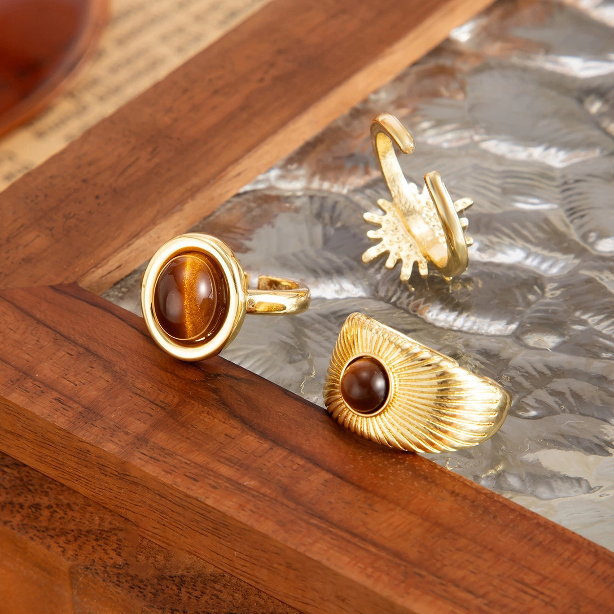 Organic Gemstone Open Ring Set [N99XRQ7K]
