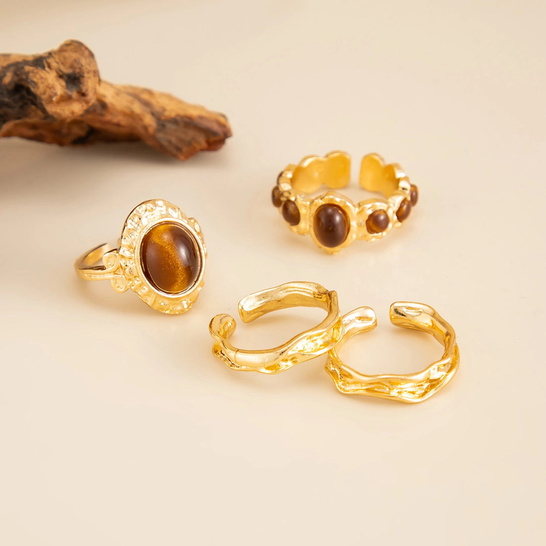 Organic Gemstone Open Ring Set [JHJ0NOY3]