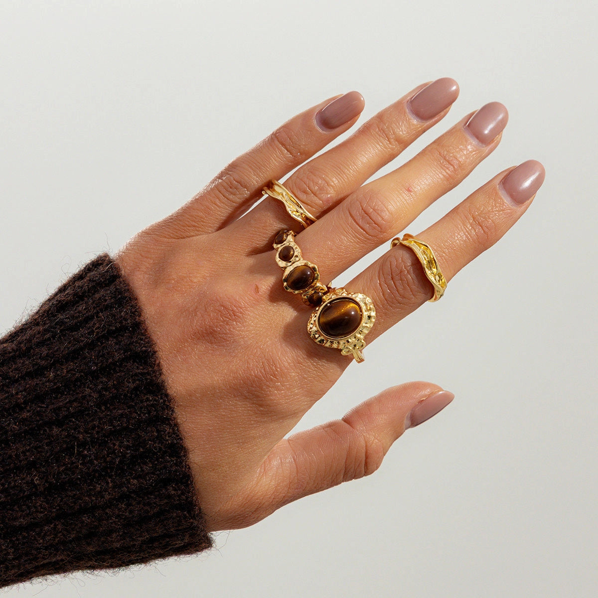 Organic Gemstone Open Ring Set [Y9AA04GW]