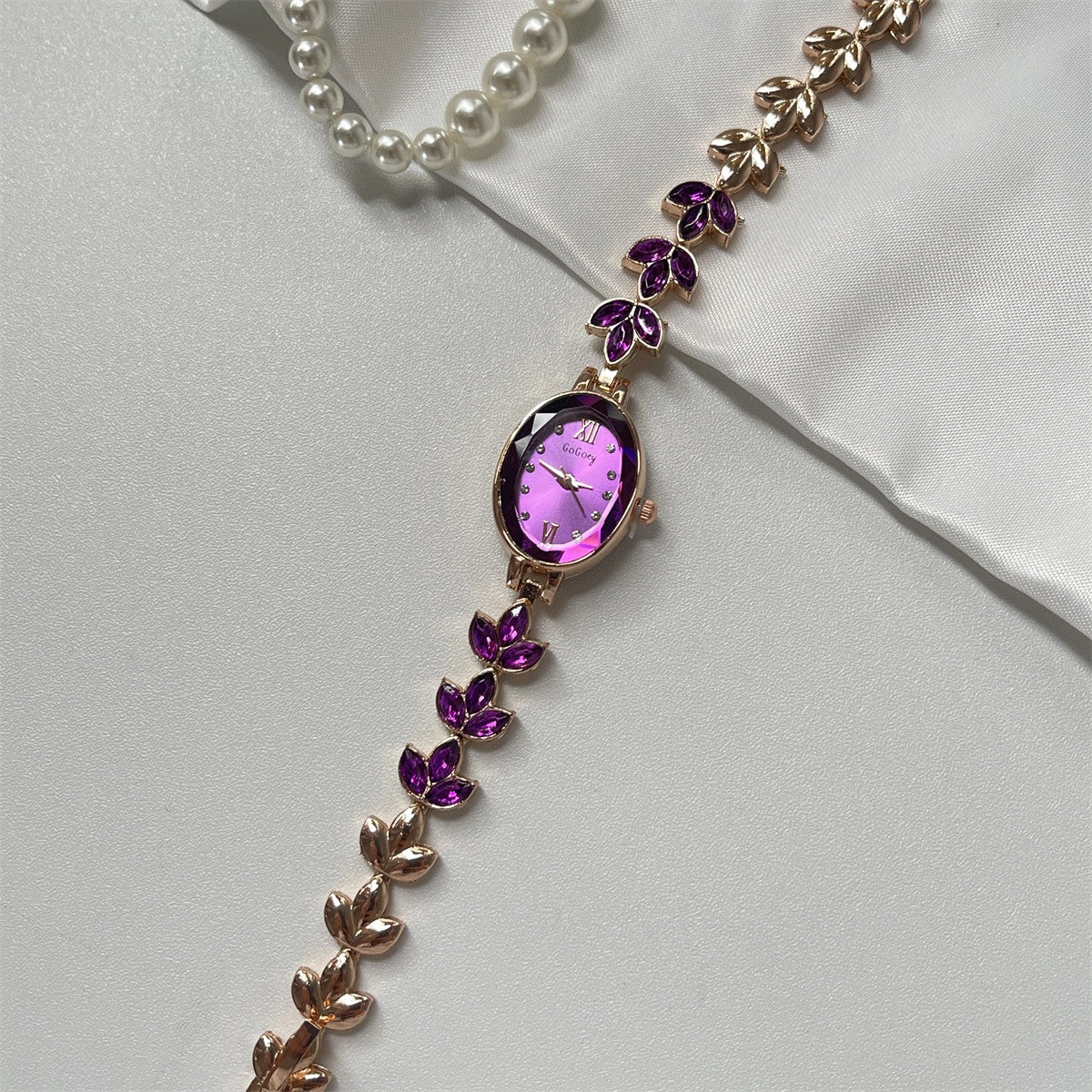 Oval Bracelet Watch with Stones [CQSB6P77]