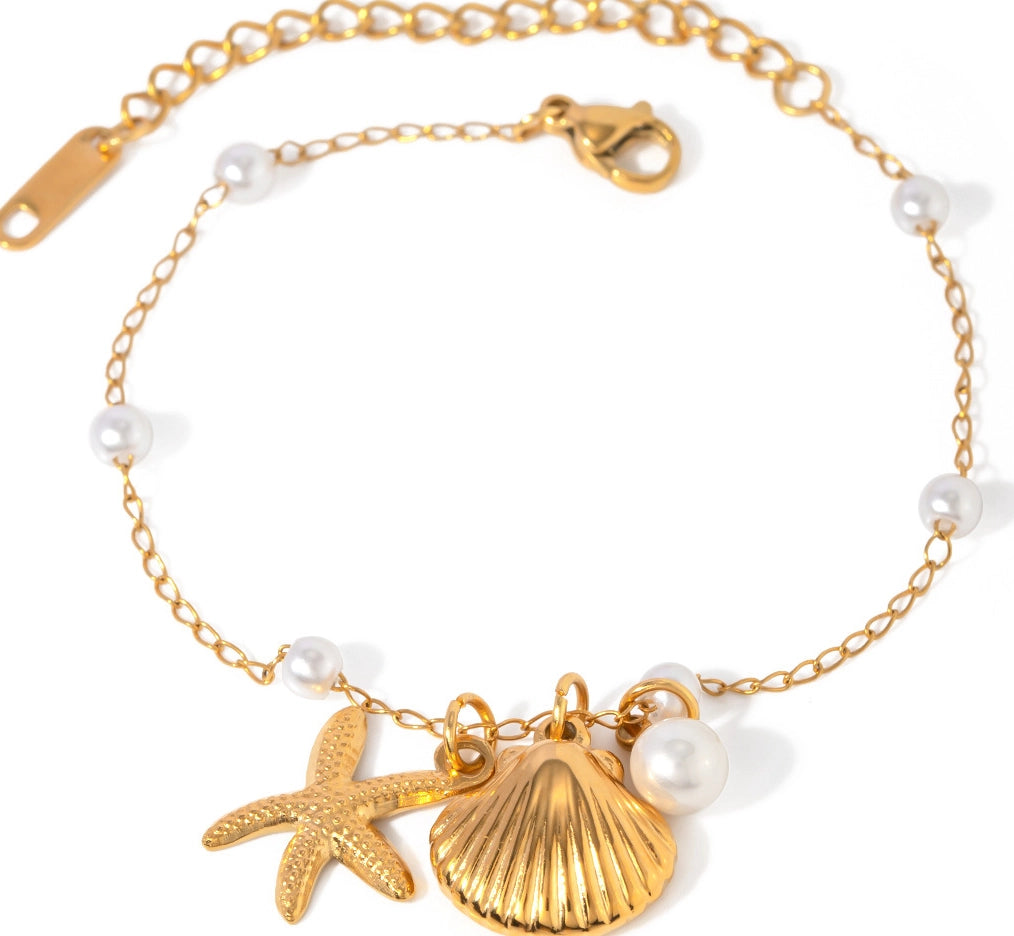 Pearl and Shell Pendant Bracelet [UZSQT07H]