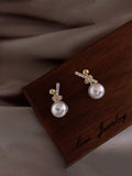 Pearl Bowknot Stud Earrings [2CY0JQXS]