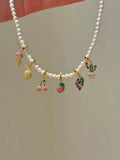 Pearl Necklace with Sparkling Fruit Charm [1YH2GGG9]
