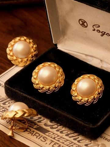 Pearl Woven Clip-On Earrings [PTGDMLD5]