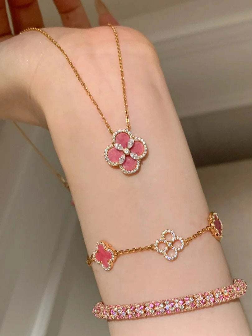 Pink Clover Pendant Necklace [LMXHHMYB]