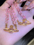 Pink Crystal Saturn Beaded Necklace [PZH0UMQI]