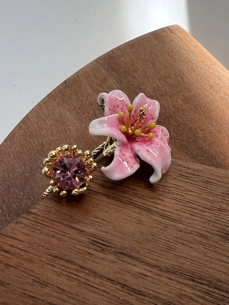 Pink Lily Enamel Open Ring [B0O7EADZ]