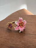 Pink Lily Enamel Open Ring [3R43YQGY]