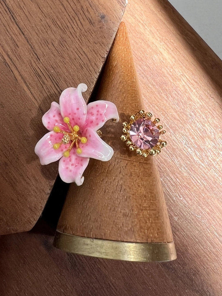 Pink Lily Enamel Open Ring [UIAR2Q26]