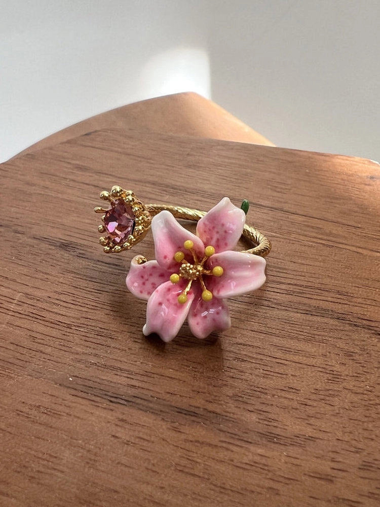 Pink Lily Enamel Open Ring [ZRPBM01O]
