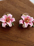 Pink Lily Enamel Stud Earrings [KQTGF3MY]
