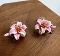 Pink Lily Enamel Stud Earrings [PWFLSROE]