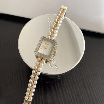 Rectangle Pearl Bracelet Watch [R9NLNH42]