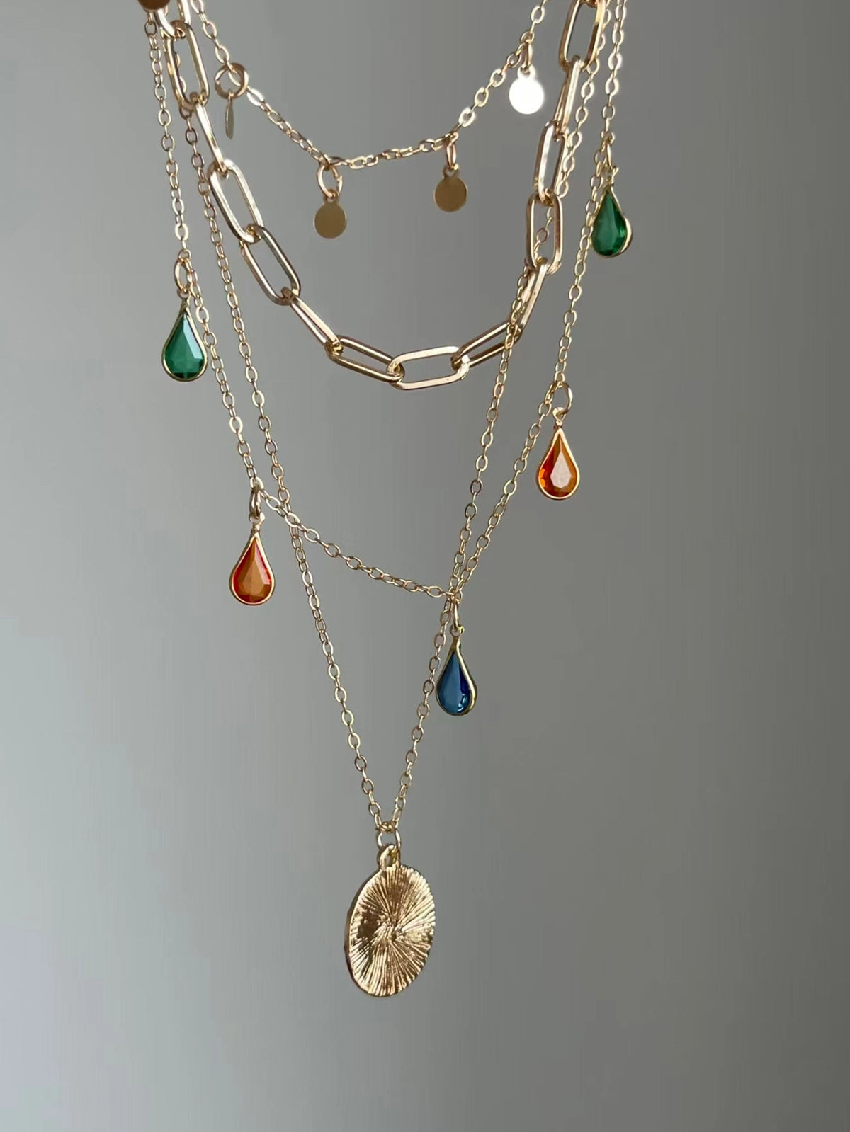Retro Layered Gemstone Necklace [G2J07PUC]