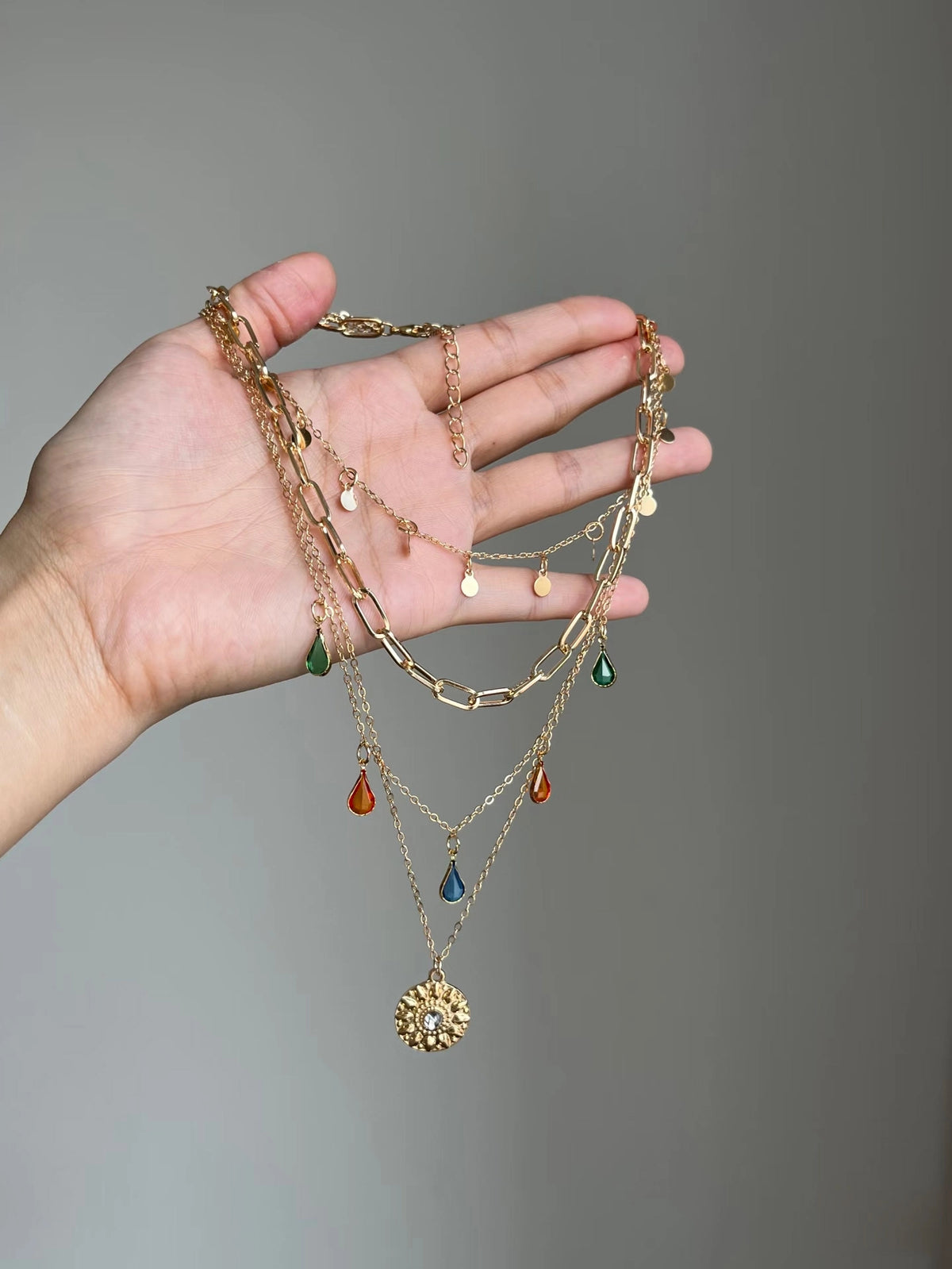 Retro Layered Gemstone Necklace [V3K0OWD0]