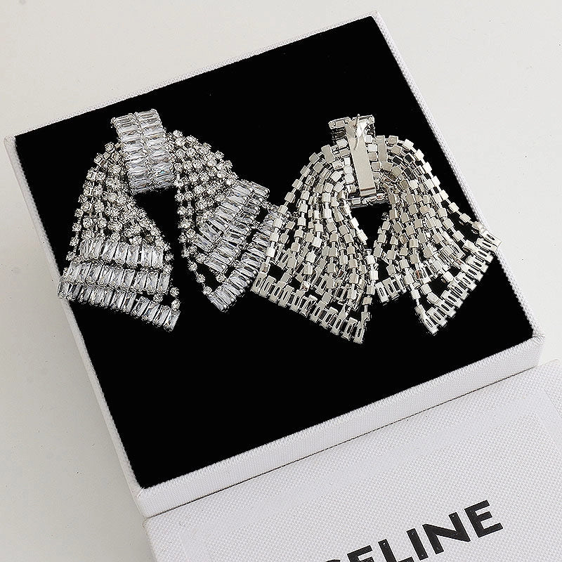 Rhinestone Bow Tassel Drop Earrings [IOS72S6M]